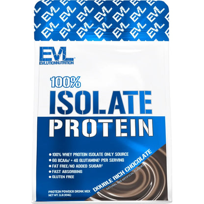 Whey Protein Powder 100% Isolate 25G -  Whey Isolate Protein Powder 1 LB - No Sugar Added, Low Carb Gluten Free - EVL Fast Absorbing Chocolate Protein Powder with BCAA