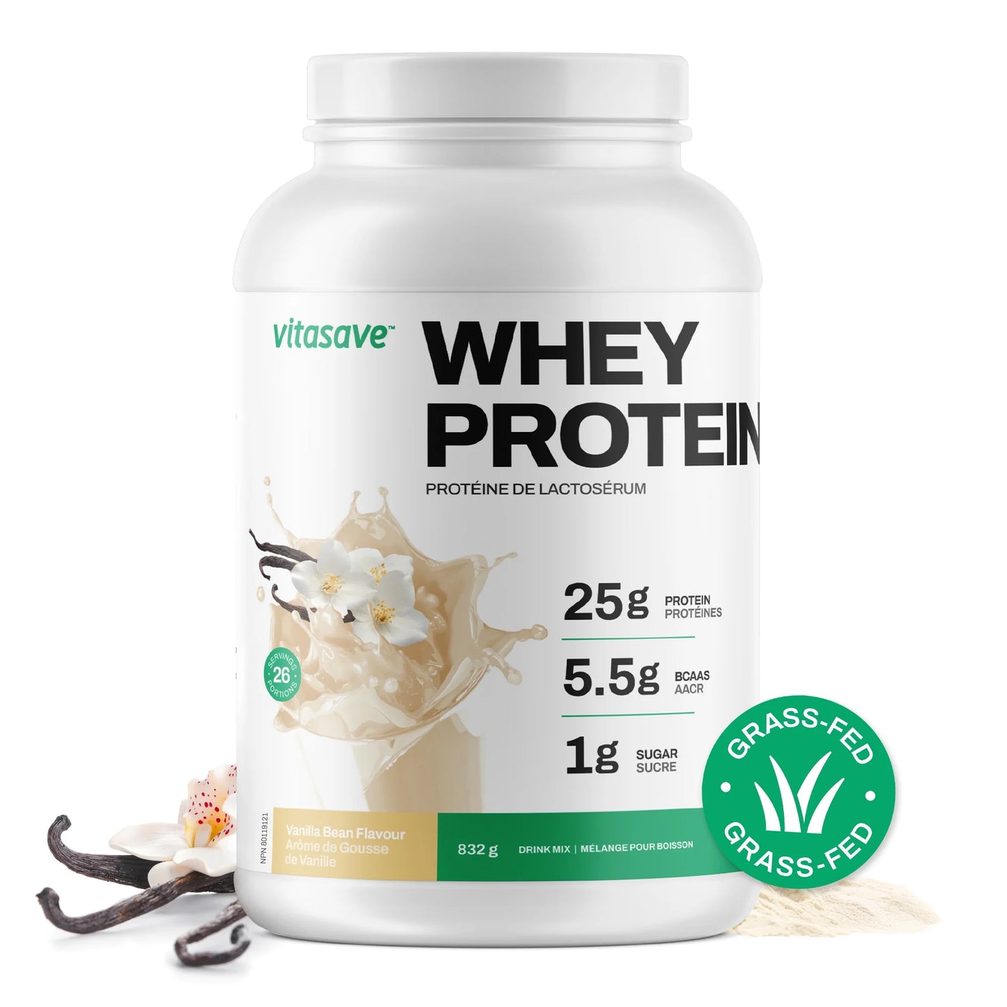 - Whey Protein Vanilla, Grass-Fed Protein Powder, 832 G