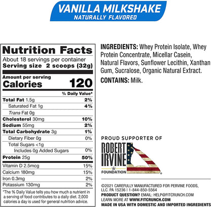 Protein Powder, Vanilla Milkshake, 25G Protein, 18 Servings